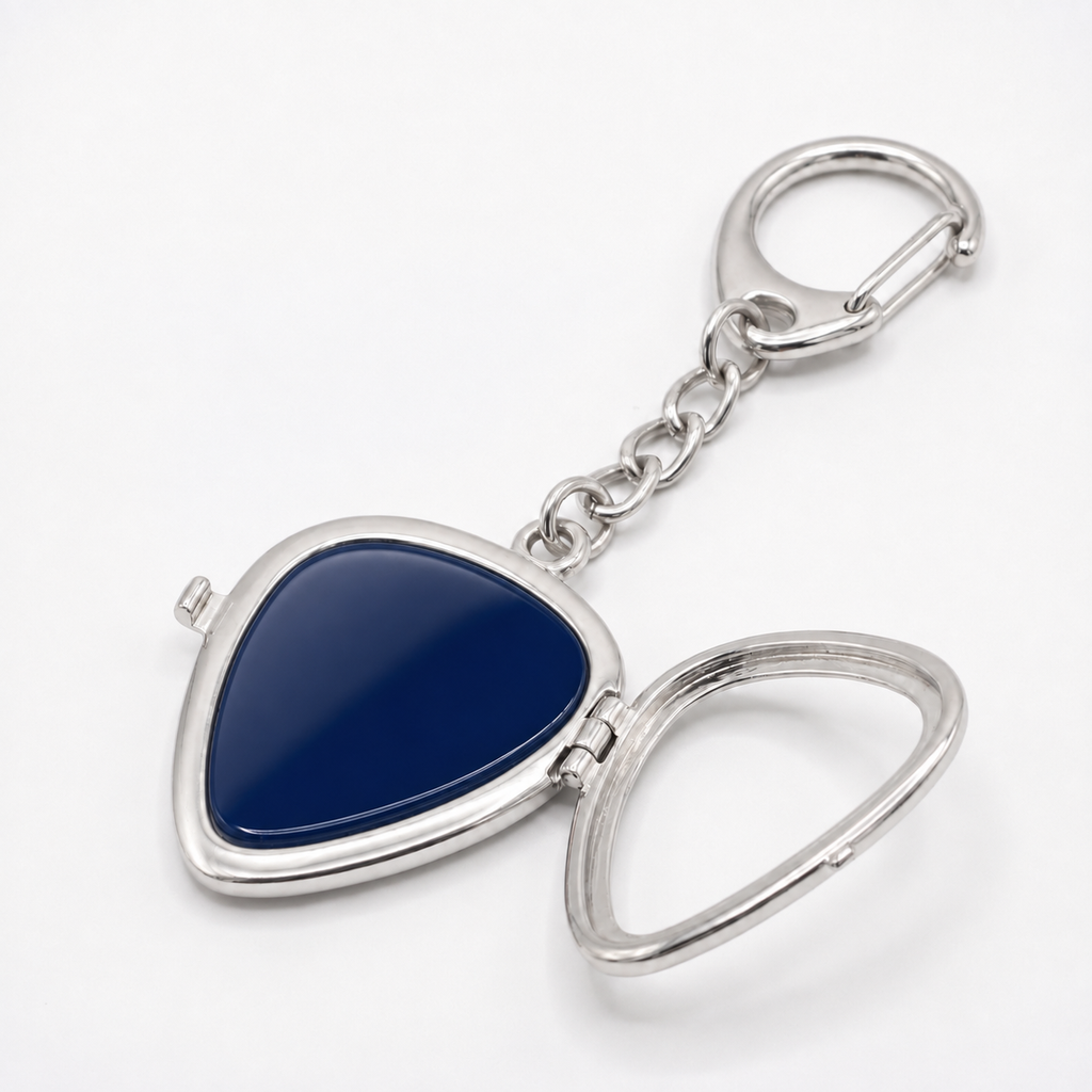 Guitar Pick Holder Locket Keychain – Silver