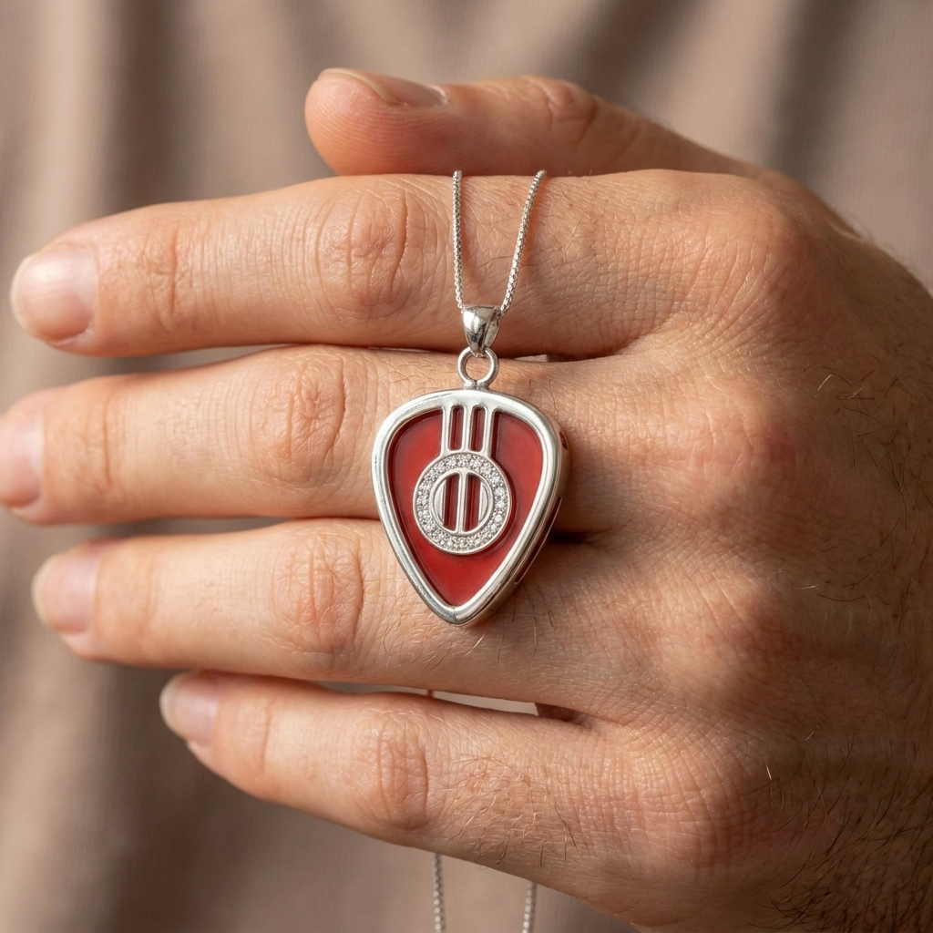 Guitar Sound Hole Pick Holder Pendant – Silver