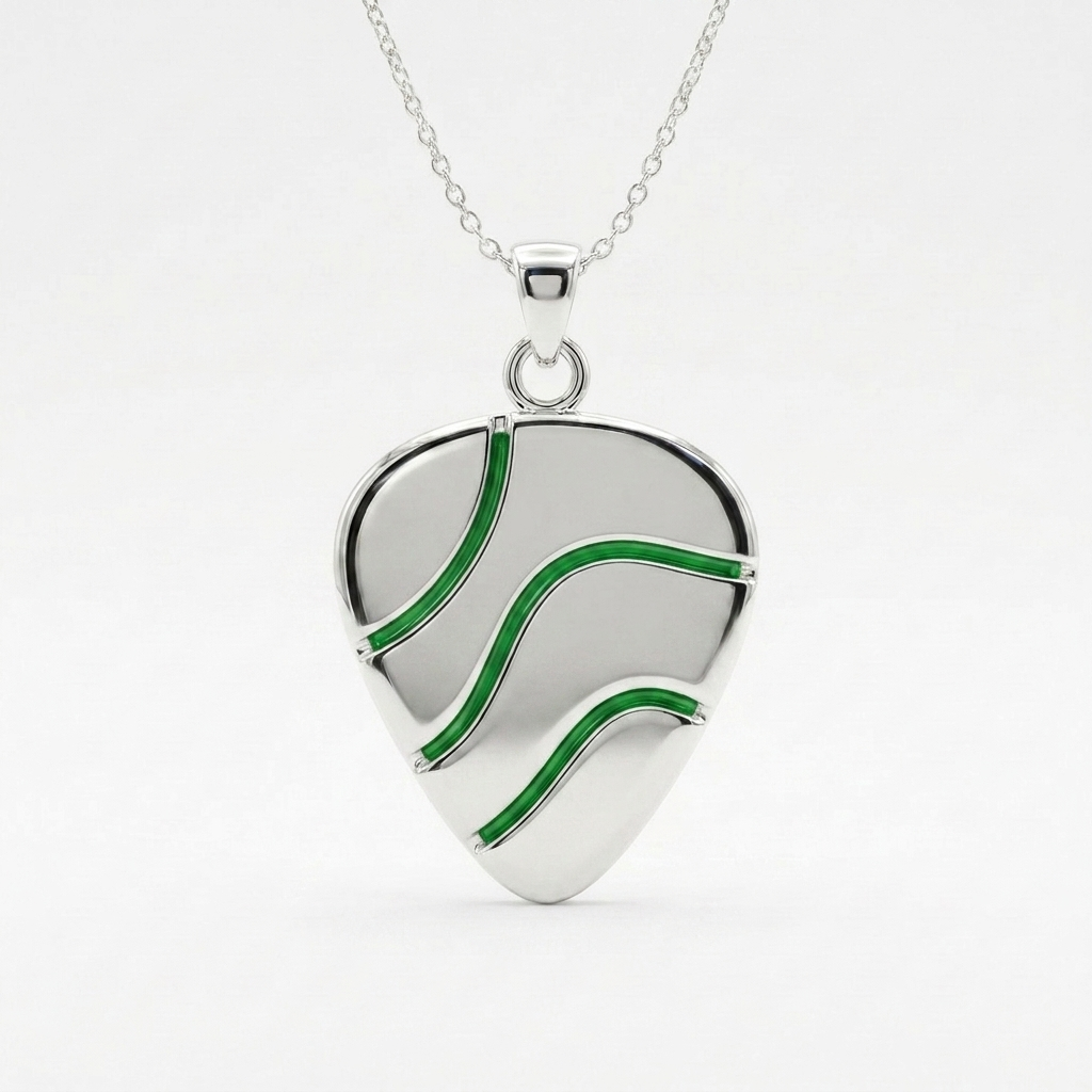 Wave Lines Guitar Pick Holder Pendant – Silver