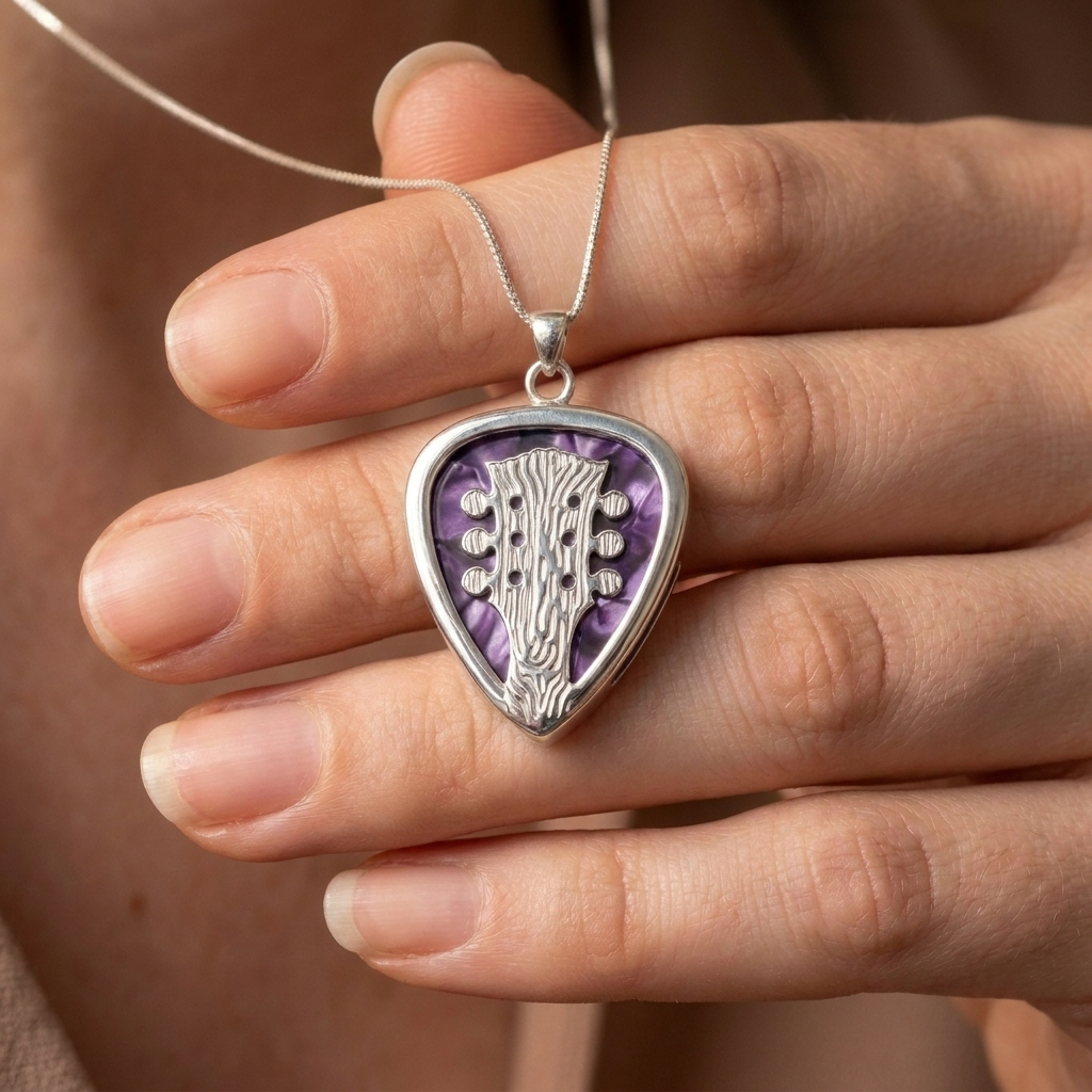 Guitar Neck Guitar Pick Holder Pendant – Silver
