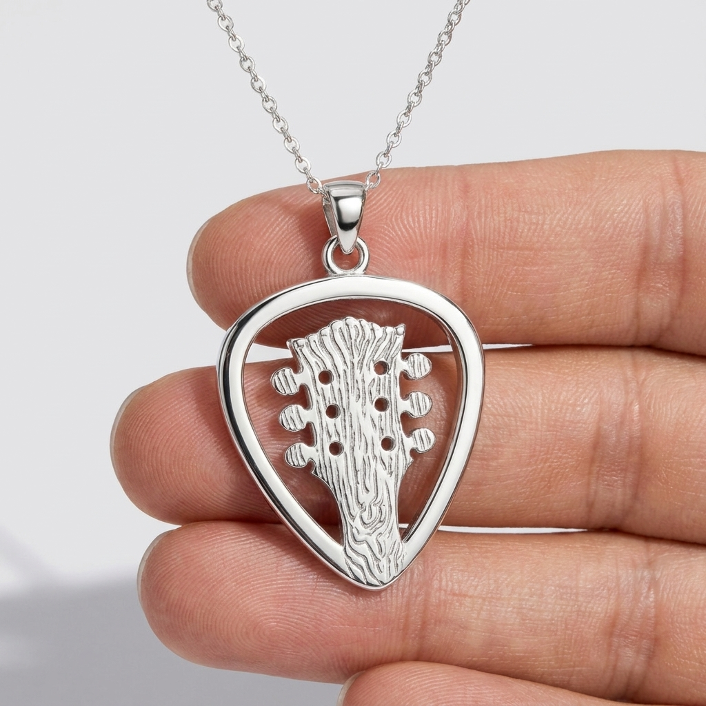 Guitar Neck Guitar Pick Holder Pendant – Silver