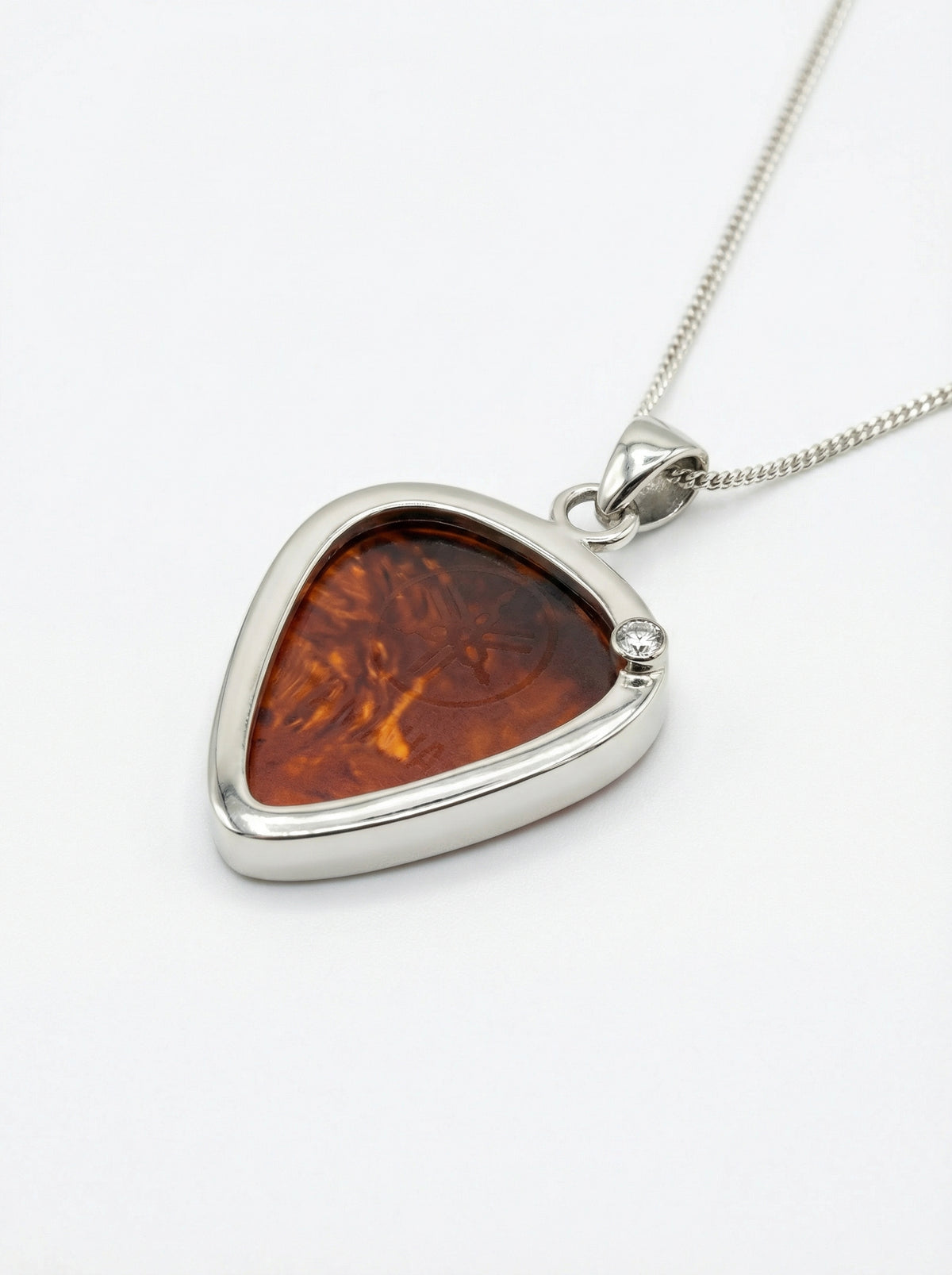 Guitar Pick Holder Pendant with Diamond CZ – Silver