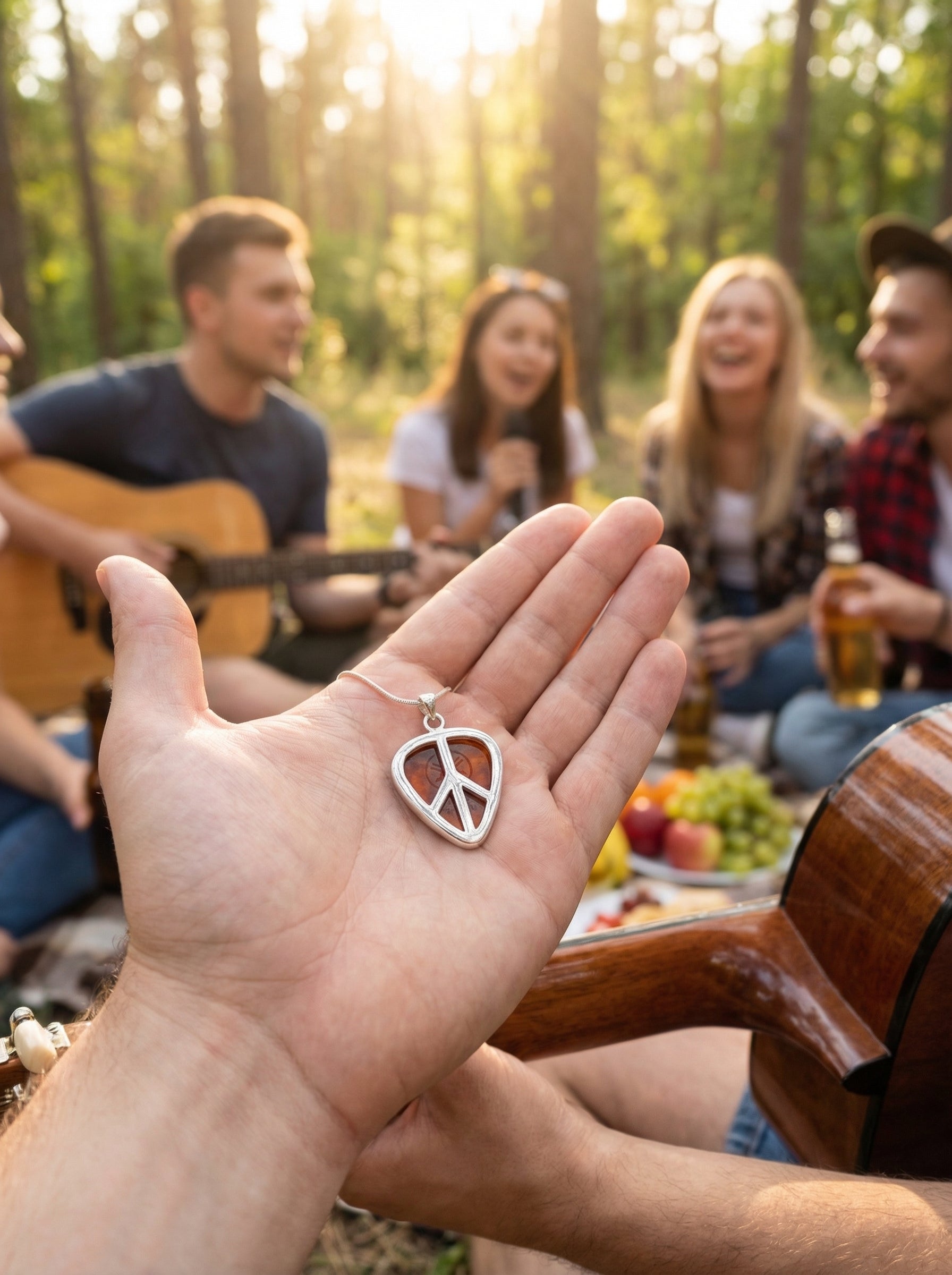 Peace Sign Guitar Pick Holder Pendant – Silver