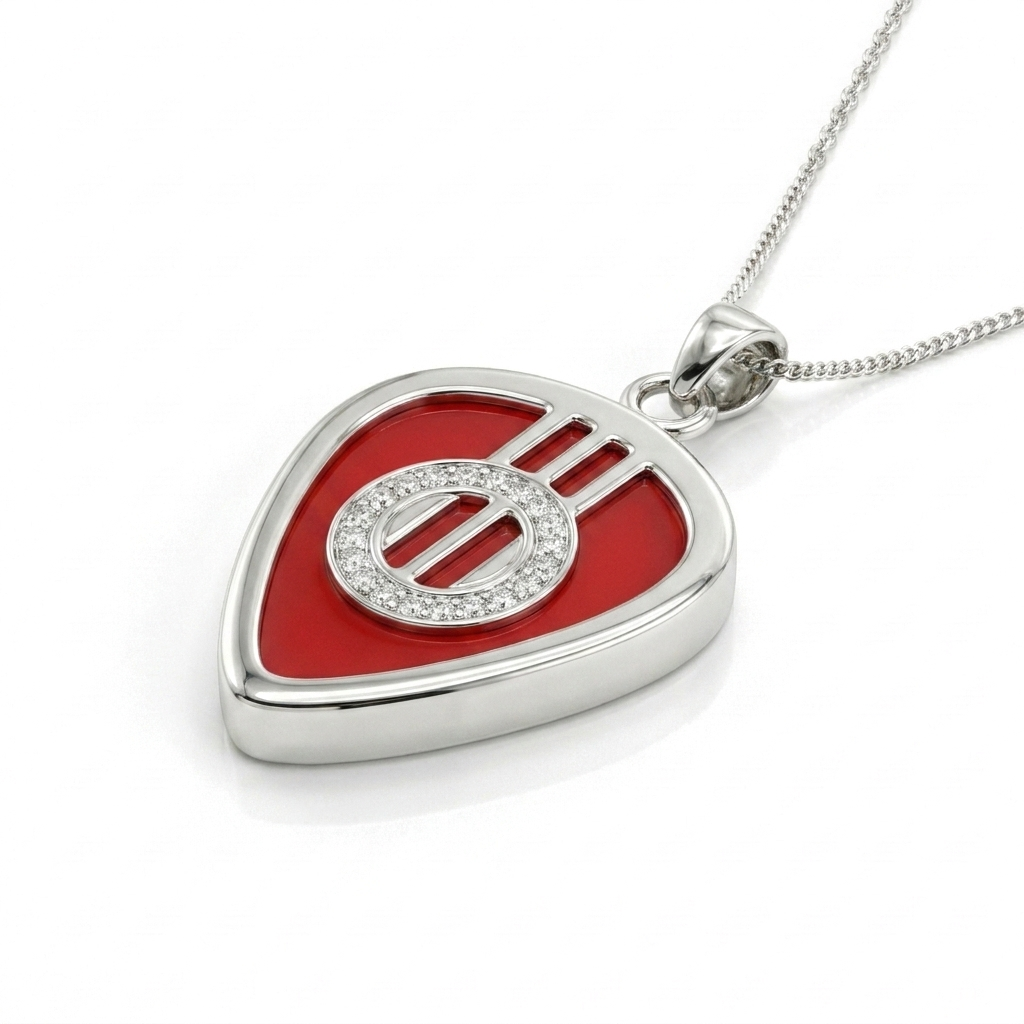 Guitar Sound Hole Pick Holder Pendant – Silver