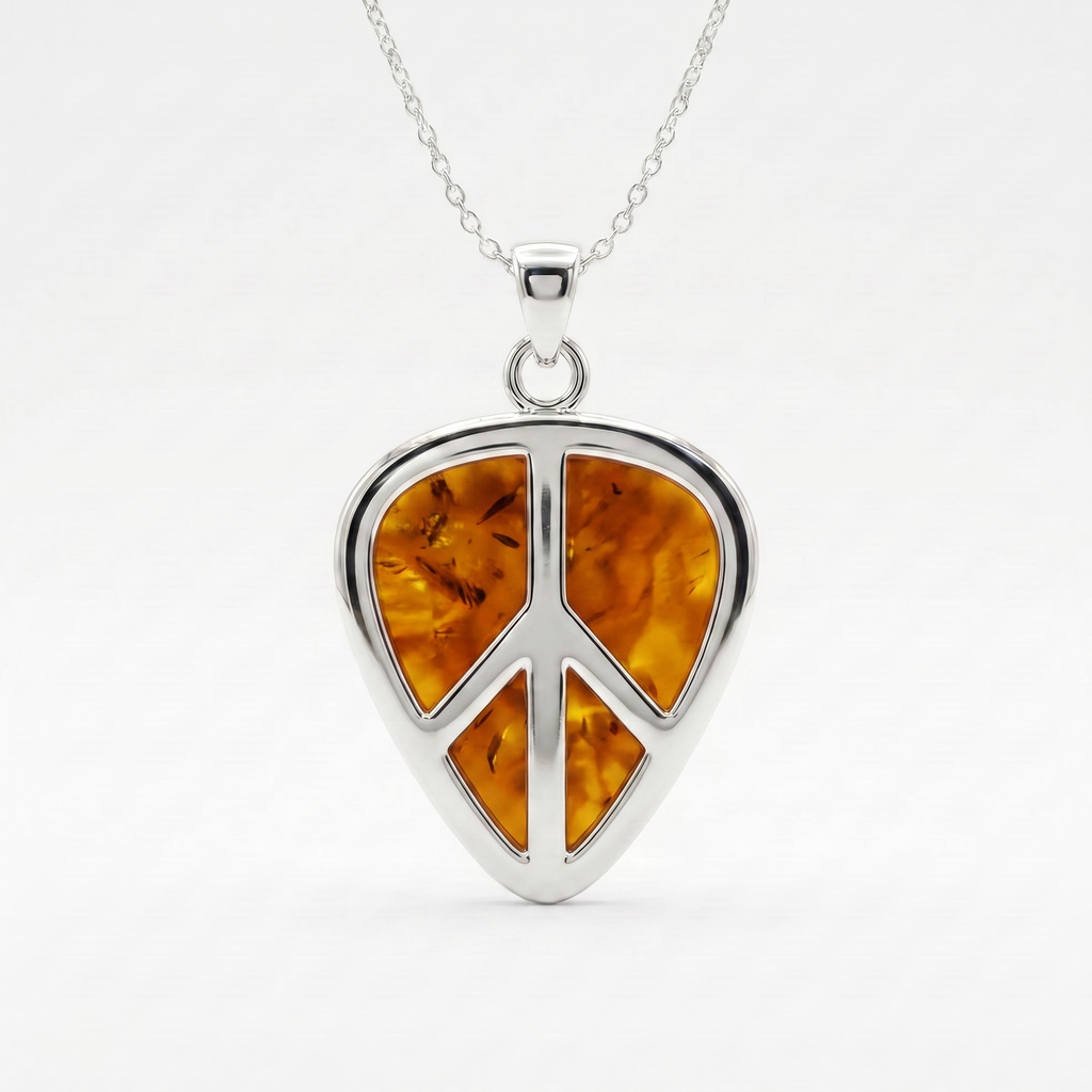 Peace Sign Guitar Pick Holder Pendant – Silver
