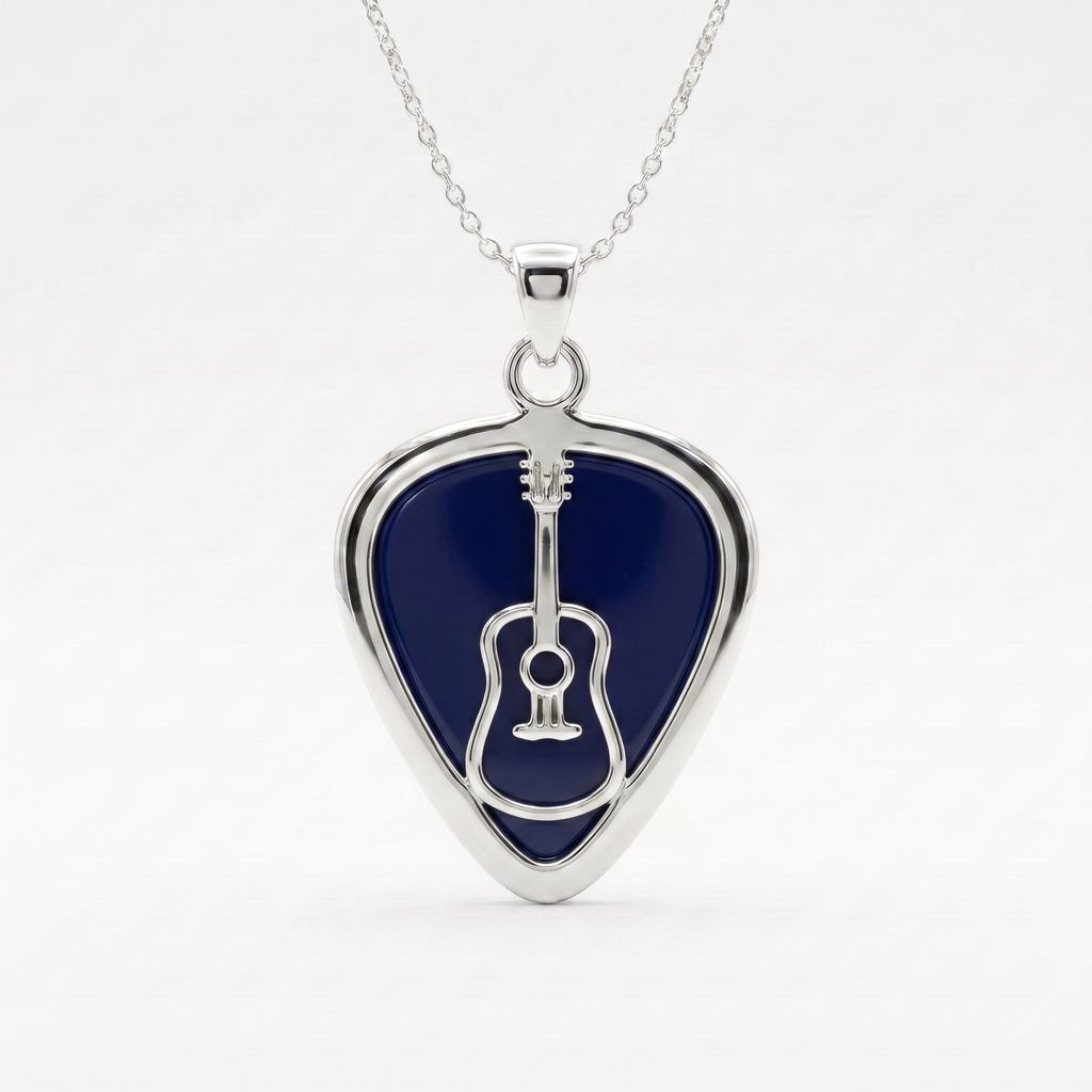 Classic Acoustic Guitar Pick Holder Pendant – Silver