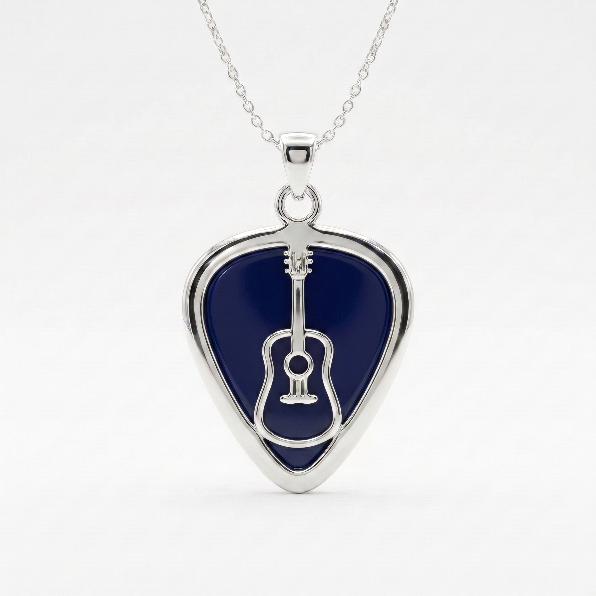 Classic Acoustic Guitar Pick Holder Pendant – Silver