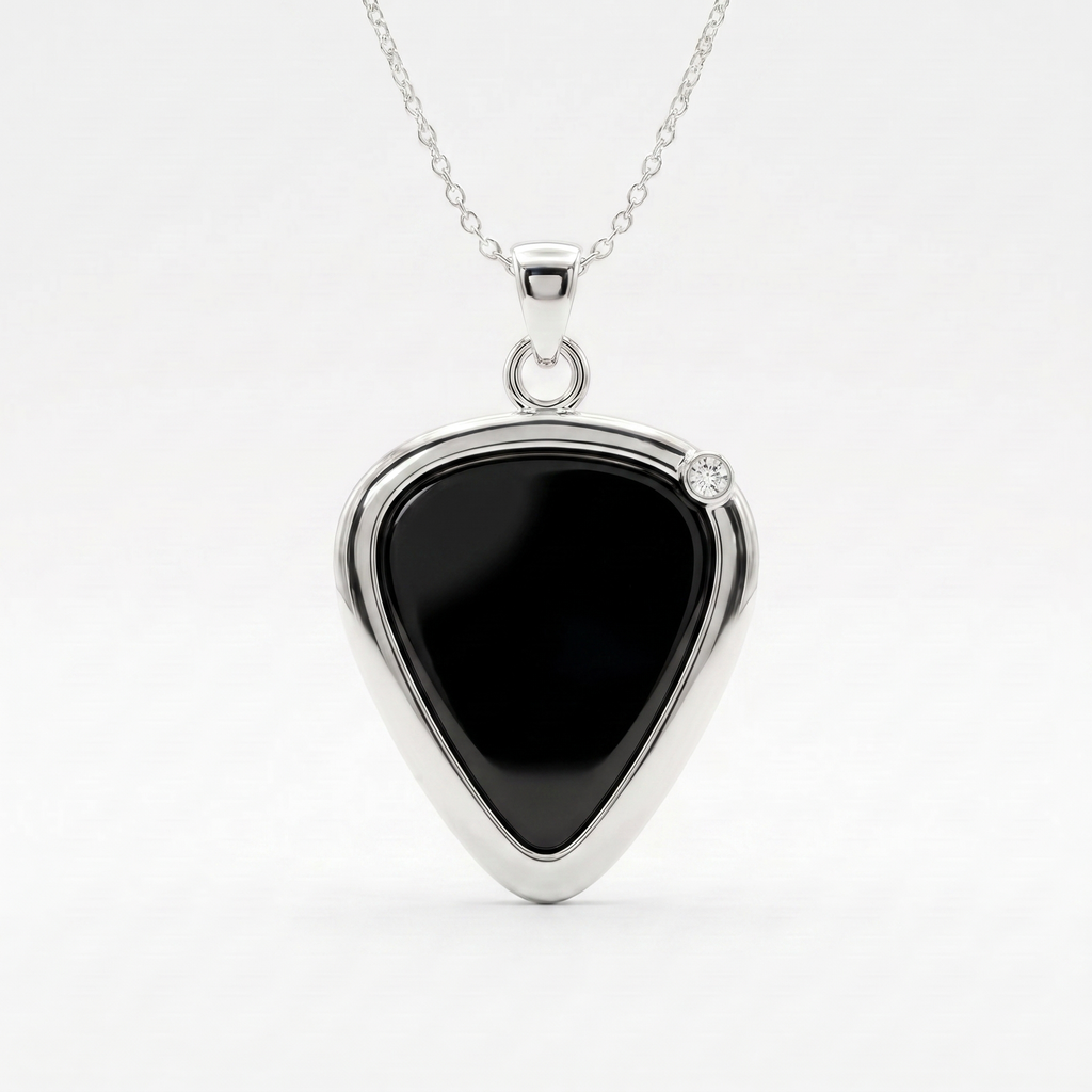 Guitar Pick Holder Pendant with Diamond CZ – Silver