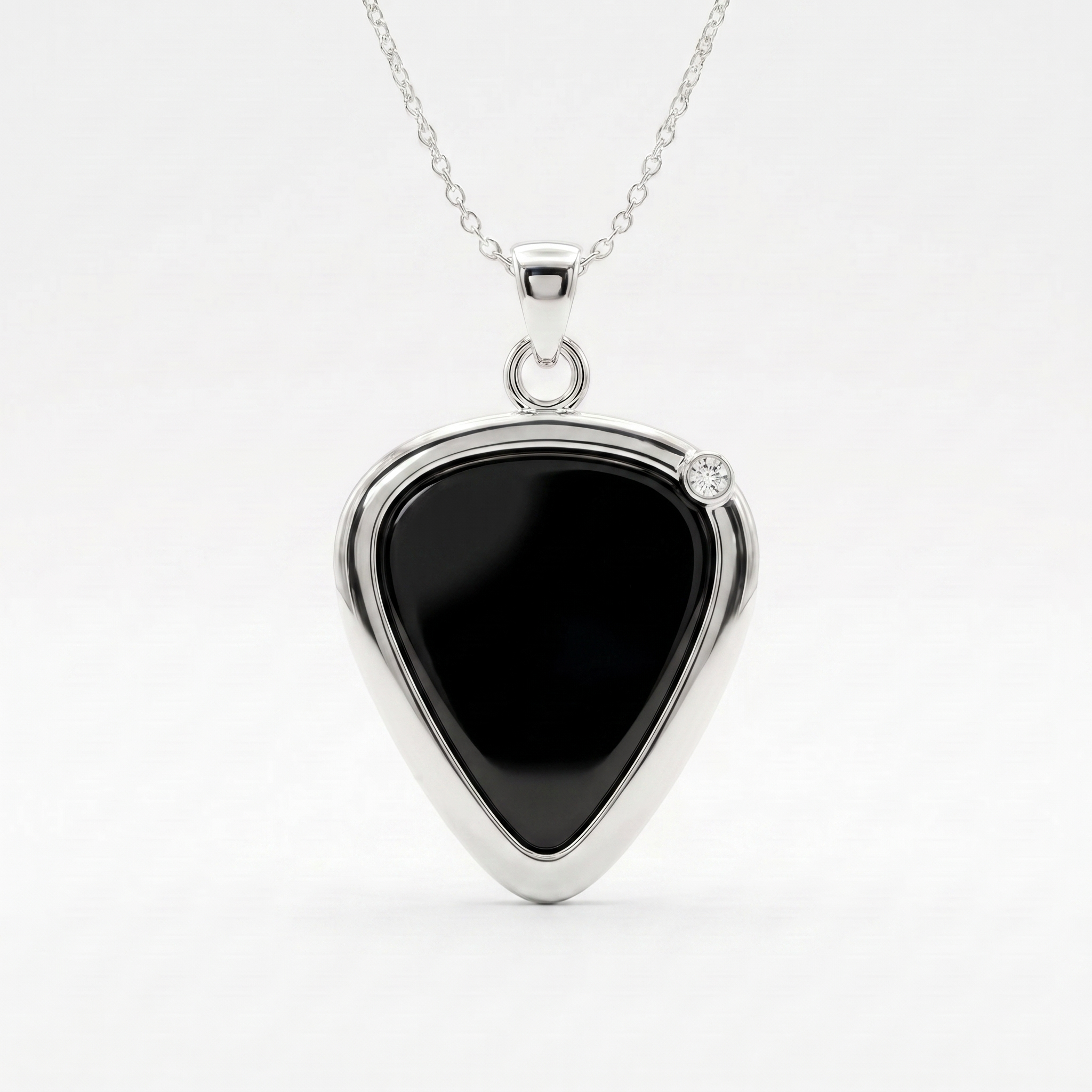 Guitar Pick Holder Pendant with Diamond CZ – Silver