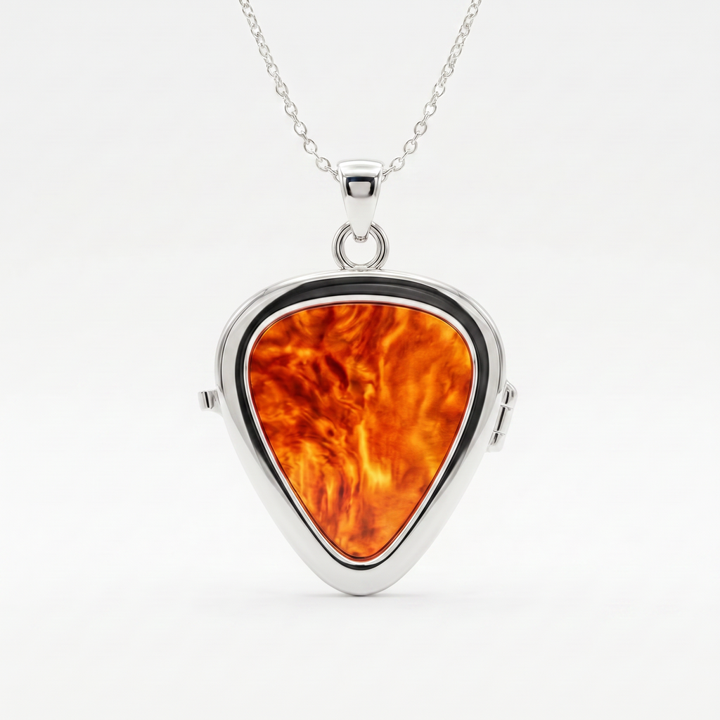 Guitar Pick Holder Locket Pendant – Silver
