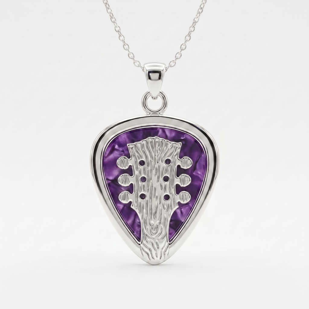 Guitar Neck Guitar Pick Holder Pendant – Silver