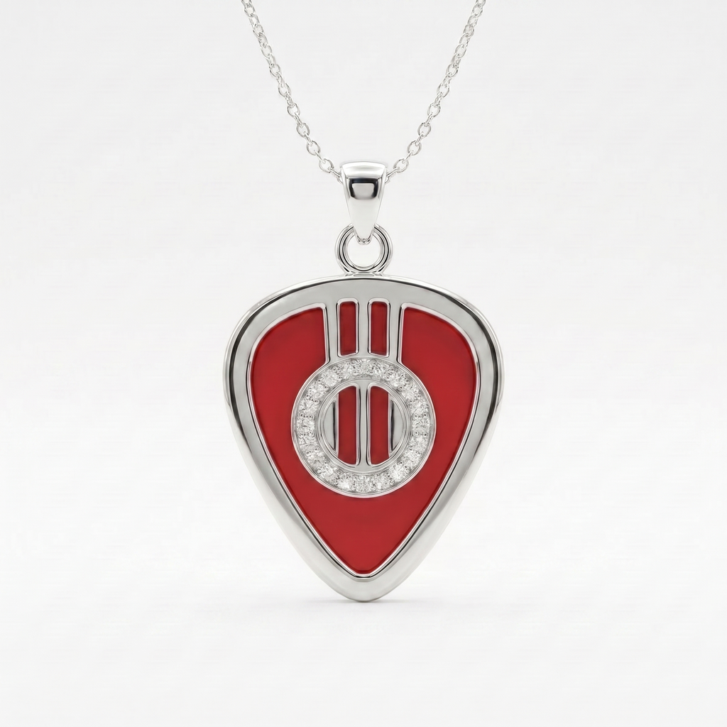 Guitar Sound Hole Pick Holder Pendant – Silver