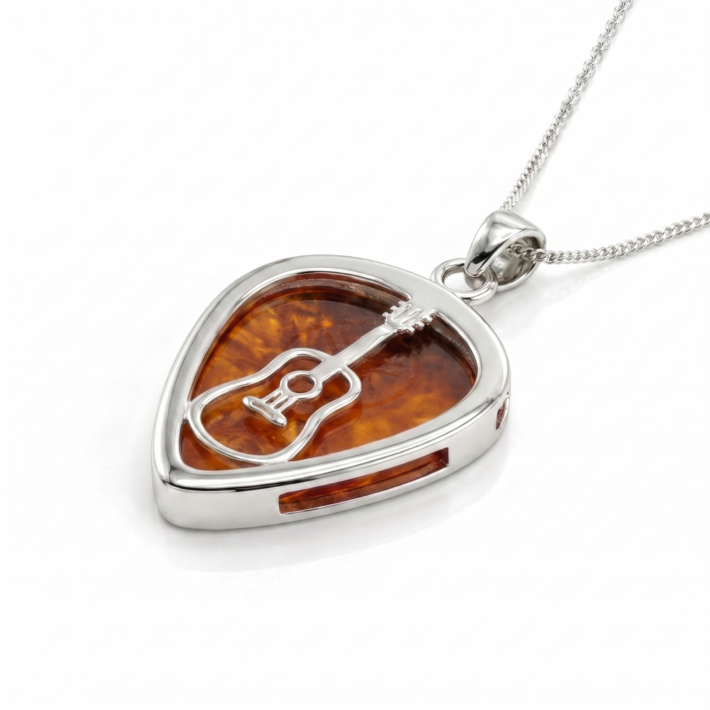 Classic Acoustic Guitar Pick Holder Pendant – Silver