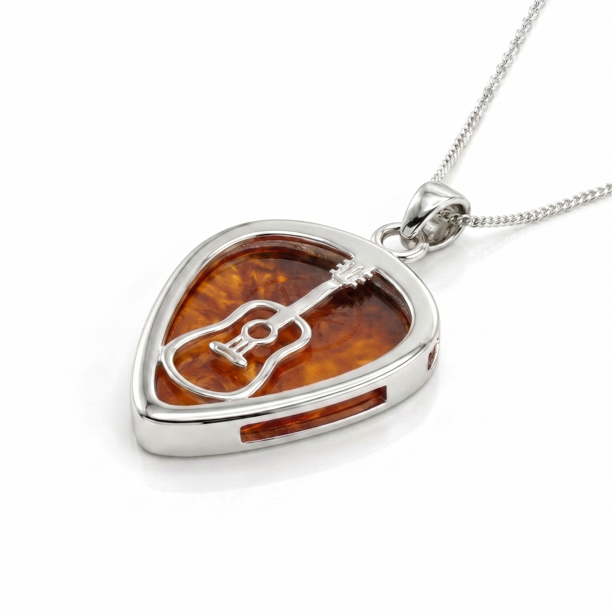 Classic Acoustic Guitar Pick Holder Pendant – Silver