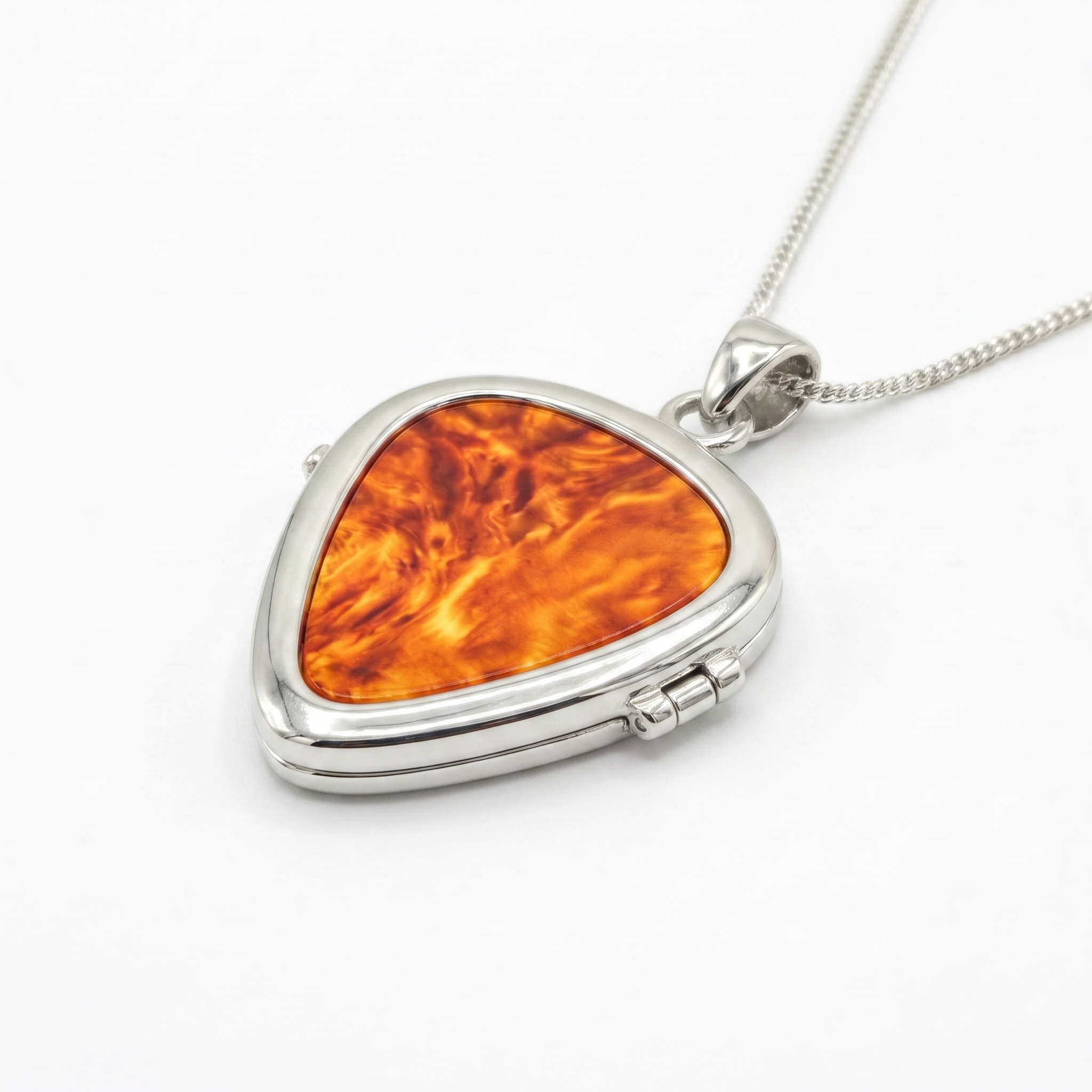 Guitar Pick Holder Locket Pendant – Silver