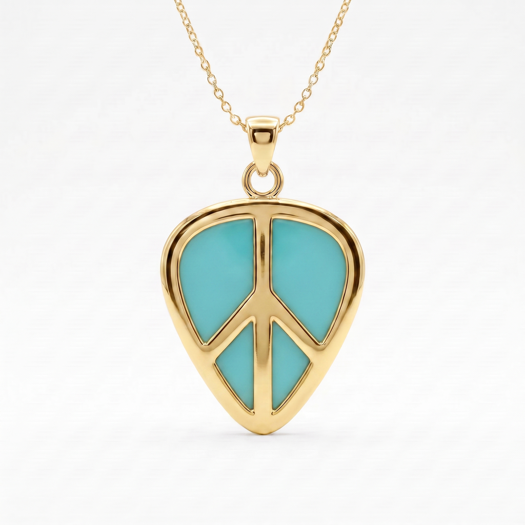 Peace Sign Guitar Pick Holder Pendant – Gold