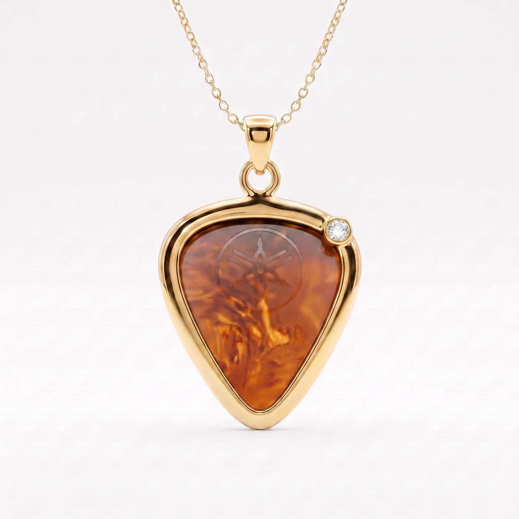 Guitar Pick Holder Pendant with Diamond CZ – Gold