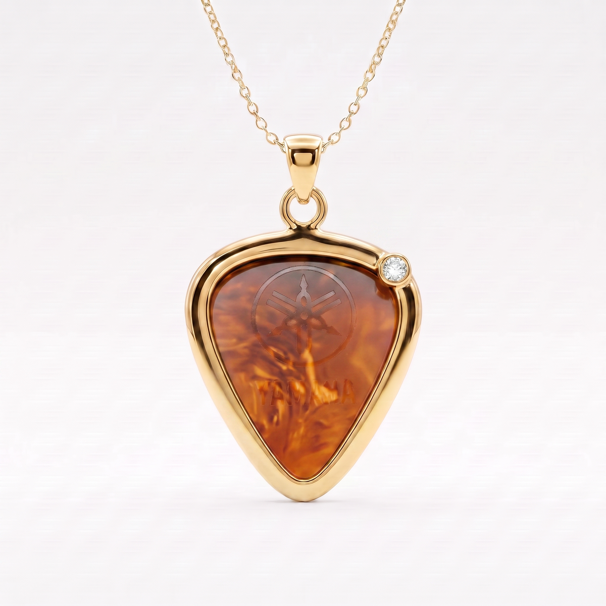 Guitar Pick Holder Pendant with Diamond CZ – Gold