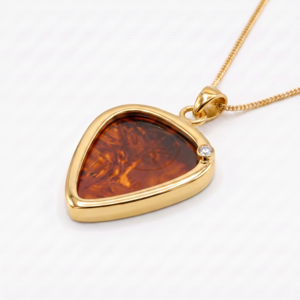 Guitar Pick Holder Pendant with Diamond CZ – Gold